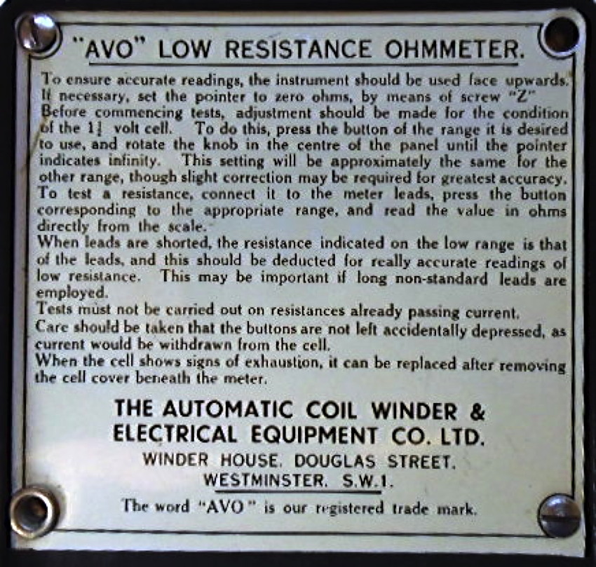 AVO low resistance ohmmeter